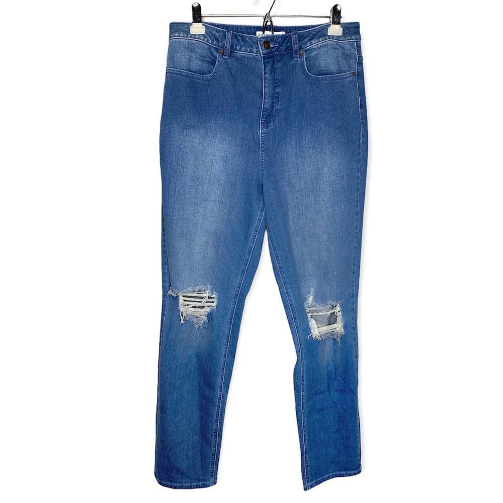 Girls With Curves Distressed High Rise Straight Leg Ripped Jeans 10T Tall Blue